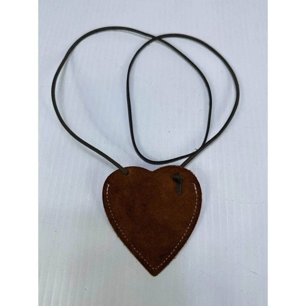 Heart Shaped Leather Medicine Bag Native American Style Necklace Pouch